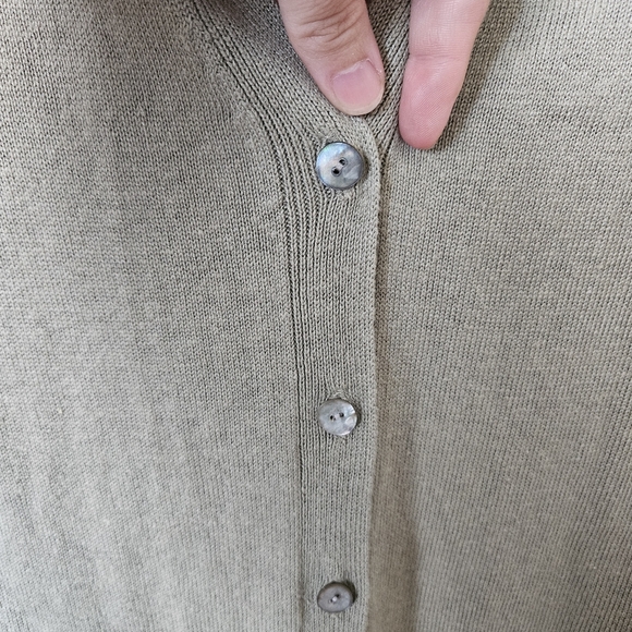 J. Jill Long Linen-Blend Long Cardigan Women Med Button Front V-Neck Sage Green - Picture 11 of 14